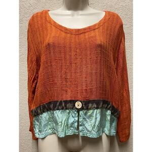 Kusnadi New York Women's Orange Blouse 3/4 Sleeve Split Sleeve Top